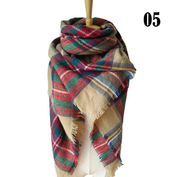 New Women's Winter Scarf Classic Plaid Scarf Female Warm Soft Cashmere Scarves Chunky Large Blanket Wrap Shawl Triangle Scarves