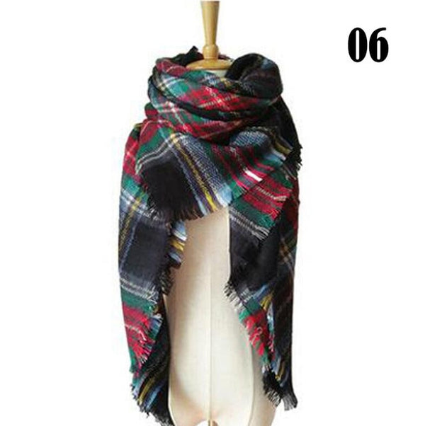 New Women's Winter Scarf Classic Plaid Scarf Female Warm Soft Cashmere Scarves Chunky Large Blanket Wrap Shawl Triangle Scarves