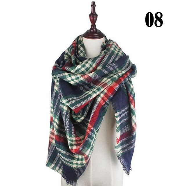 New Women's Winter Scarf Classic Plaid Scarf Female Warm Soft Cashmere Scarves Chunky Large Blanket Wrap Shawl Triangle Scarves