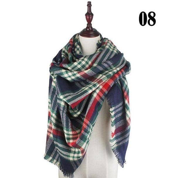 New Women's Winter Scarf Classic Plaid Scarf Female Warm Soft Cashmere Scarves Chunky Large Blanket Wrap Shawl Triangle Scarves