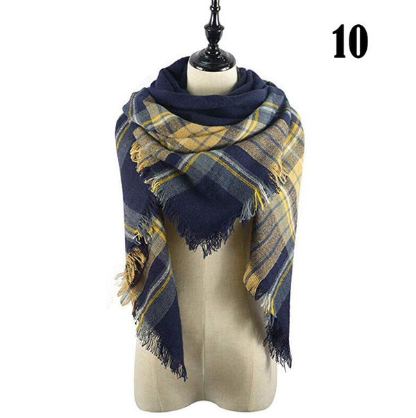 New Women's Winter Scarf Classic Plaid Scarf Female Warm Soft Cashmere Scarves Chunky Large Blanket Wrap Shawl Triangle Scarves