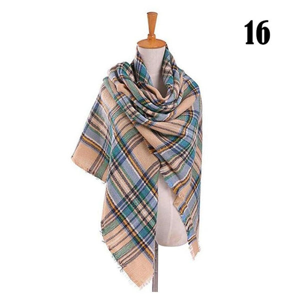 New Women's Winter Scarf Classic Plaid Scarf Female Warm Soft Cashmere Scarves Chunky Large Blanket Wrap Shawl Triangle Scarves