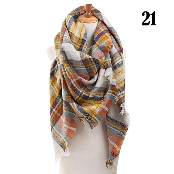New Women's Winter Scarf Classic Plaid Scarf Female Warm Soft Cashmere Scarves Chunky Large Blanket Wrap Shawl Triangle Scarves