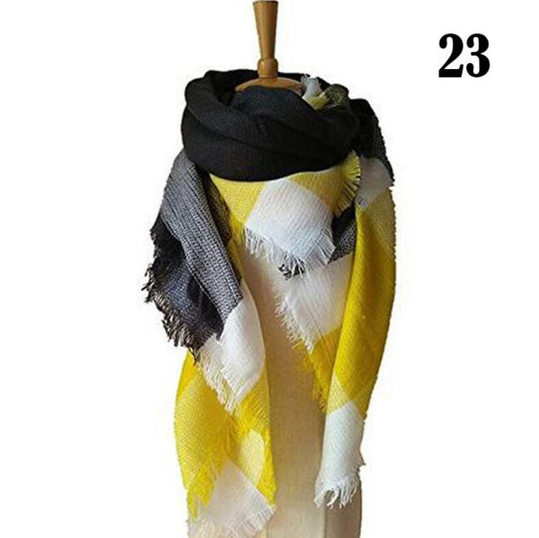 New Women's Winter Scarf Classic Plaid Scarf Female Warm Soft Cashmere Scarves Chunky Large Blanket Wrap Shawl Triangle Scarves