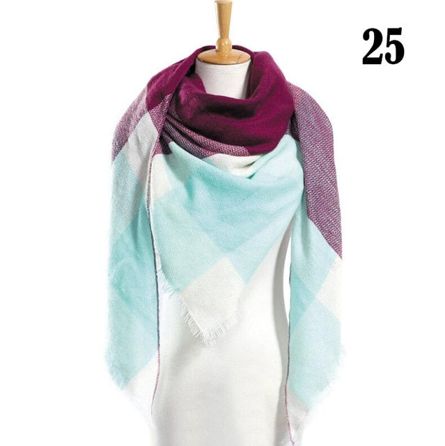 New Women's Winter Scarf Classic Plaid Scarf Female Warm Soft Cashmere Scarves Chunky Large Blanket Wrap Shawl Triangle Scarves