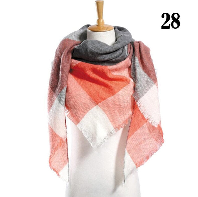 New Women's Winter Scarf Classic Plaid Scarf Female Warm Soft Cashmere Scarves Chunky Large Blanket Wrap Shawl Triangle Scarves