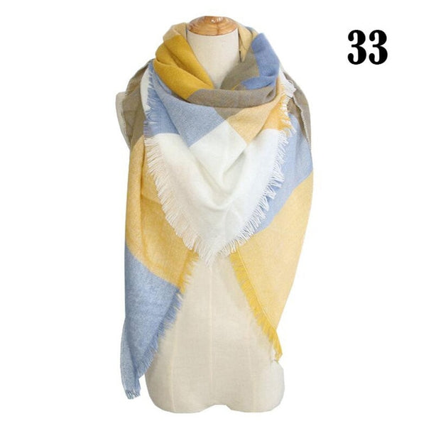 New Women's Winter Scarf Classic Plaid Scarf Female Warm Soft Cashmere Scarves Chunky Large Blanket Wrap Shawl Triangle Scarves