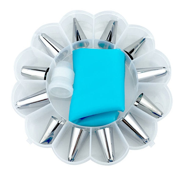 14pc/set Dessert Decorators Silicone Icing Piping Cream Pastry Bag Stainless Steel Piping Icing Nozzle for Cream Pastry Tool