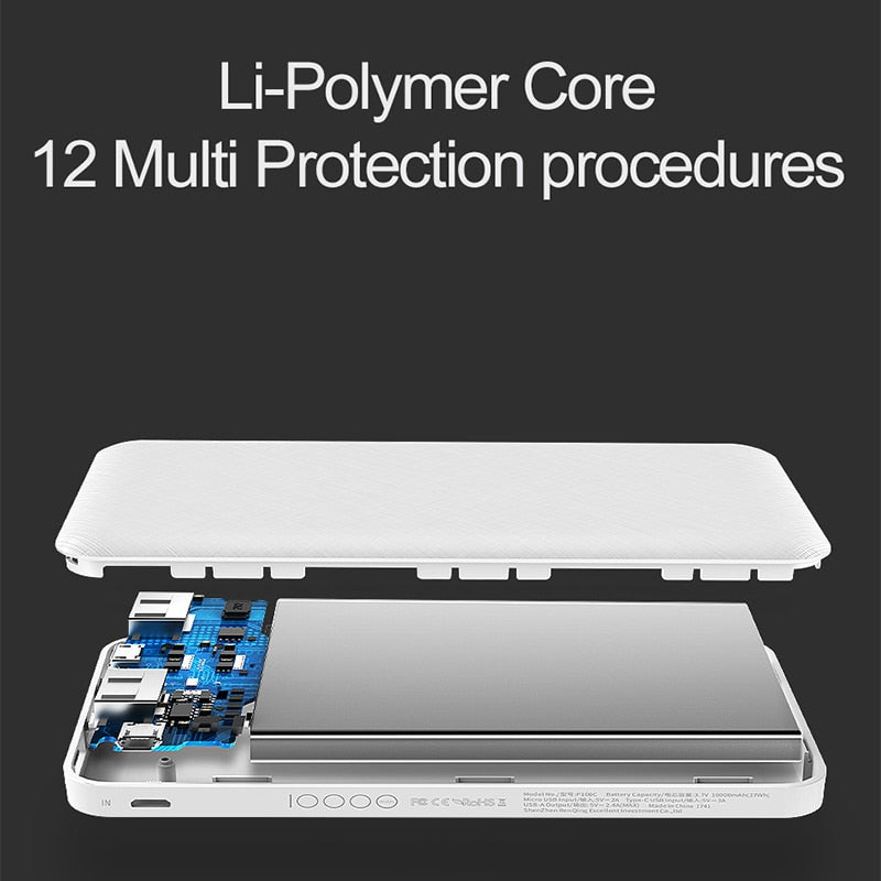ROCK Slim Power Bank 10000 mAh Portable Charging Ultra thin Powerbank external battery backup pack for iPhone poverbank 10000mah