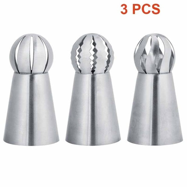 1/3PC Cupcake Stainless Steel Sphere Ball Shape Icing Piping Nozzles Pastry Cream Tips Flower Torch Pastry Tube Decoration