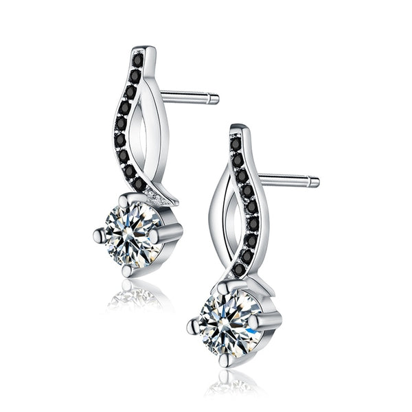Genuine 925 Sterling Silver Jewelry Black&White Stone Engagement Stud Earrings for Women T014