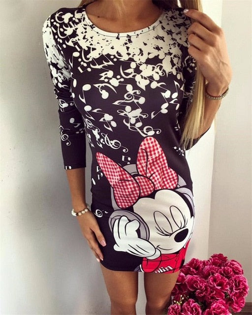 Plus Size Women Cartoon Print Slim Dress Short Sleeve 2019 New Fashion Casual bodycon Mini Summer Print Dresses Women Vestidos