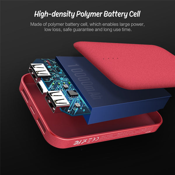 10000 mAh Power Bank for Xiaomi Powerbank,ROCK Mini Portable Ultra-thin Polymer Battery for iPhone SamSung and More bank power