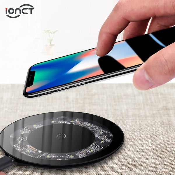 iONCT Qi Wireless Charger for iPhone X XR XS Max 8 Plus Visible USB Charging pad for Samsung S8 S9 Note 9 Phone wirless charger