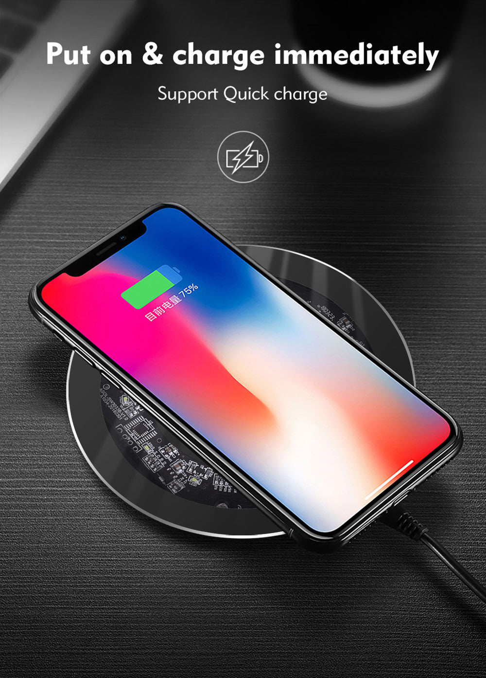 iONCT Qi Wireless Charger for iPhone X XR XS Max 8 Plus Visible USB Charging pad for Samsung S8 S9 Note 9 Phone wirless charger
