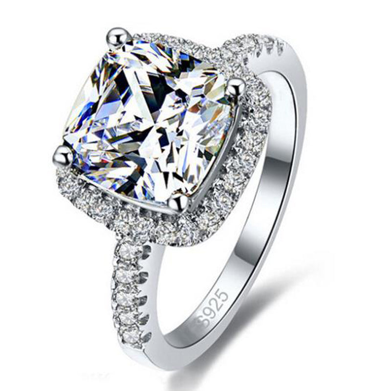 Jemmin NEW Fashion Square Clear Cubic Zirconia Finger Rings For Women Sterling Silver Trendy Full Size Ring Wholesale