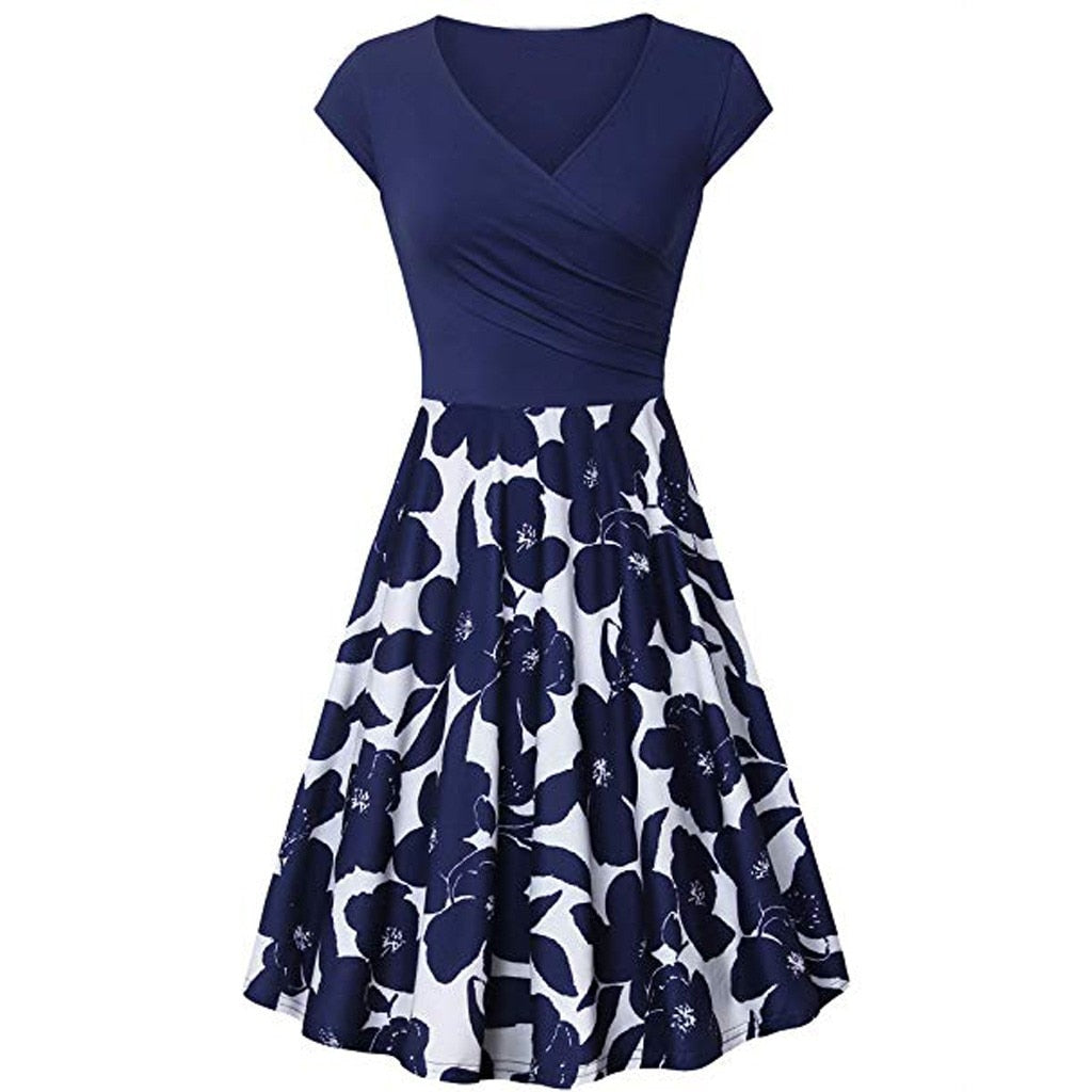 CHAMSGEND Dress Women's Short Sleeve Cross V- Neck Dresses Vintage Elegant Flared A-Line Dress vestidos de fiesta Femme 1.DEC.30