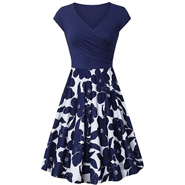 CHAMSGEND Dress Women's Short Sleeve Cross V- Neck Dresses Vintage Elegant Flared A-Line Dress vestidos de fiesta Femme 1.DEC.30
