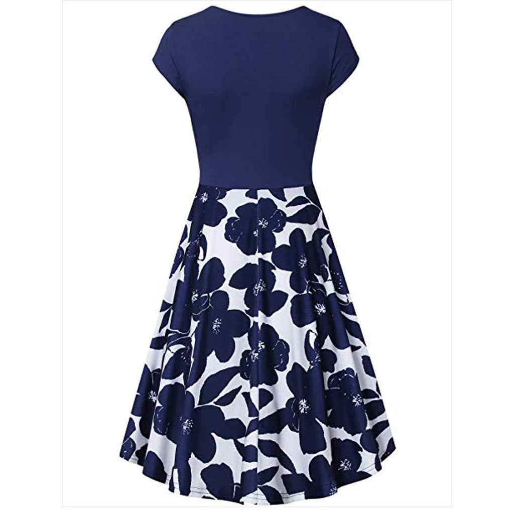 CHAMSGEND Dress Women's Short Sleeve Cross V- Neck Dresses Vintage Elegant Flared A-Line Dress vestidos de fiesta Femme 1.DEC.30