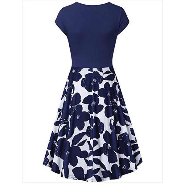 CHAMSGEND Dress Women's Short Sleeve Cross V- Neck Dresses Vintage Elegant Flared A-Line Dress vestidos de fiesta Femme 1.DEC.30