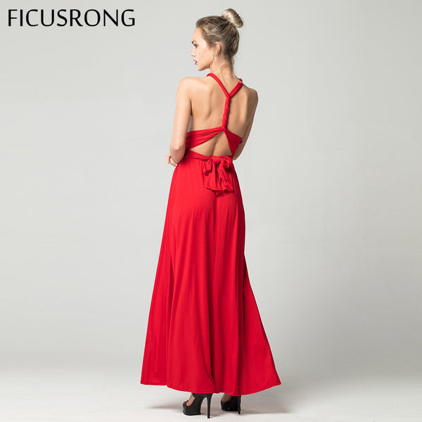 Sexy Long Dress Bridesmaid Formal Multi Way Wrap Convertible Infinity Maxi Dress Red Hollow Out Party Bandage Vestidos FICUSRONG