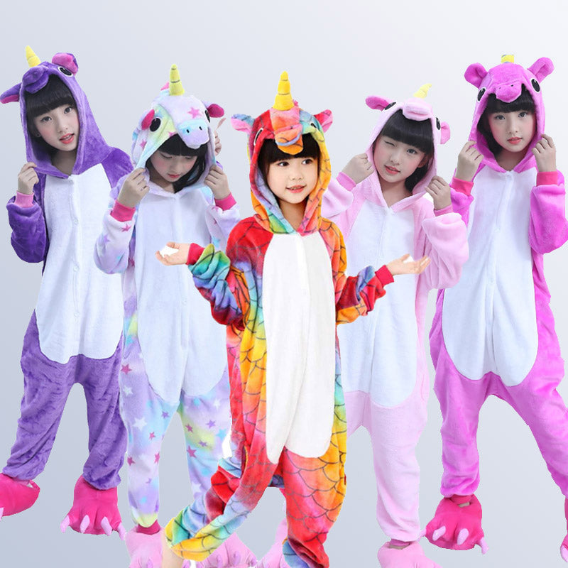 Children's Pajamas for Boys Girls Unicorn Pajamas Flannel Kids Pijamas Set Animal Kids Sleepwear Winter Boys Gilrs Onesies 4-12