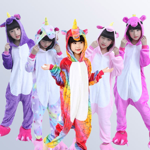 Children's Pajamas for Boys Girls Unicorn Pajamas Flannel Kids Pijamas Set Animal Kids Sleepwear Winter Boys Gilrs Onesies 4-12
