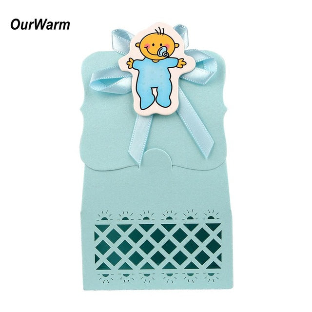 OurWarm 12pcs Baby Shower Paper Candy Bag Cardboard Gift Box Dessert Boys Girls Baby Shower Birthday Gifts Party Decoration