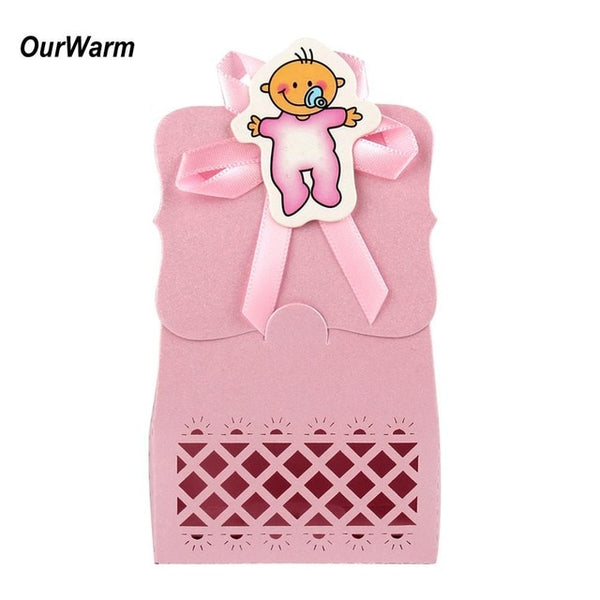 OurWarm 12pcs Baby Shower Paper Candy Bag Cardboard Gift Box Dessert Boys Girls Baby Shower Birthday Gifts Party Decoration