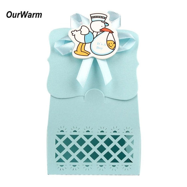 OurWarm 12pcs Baby Shower Paper Candy Bag Cardboard Gift Box Dessert Boys Girls Baby Shower Birthday Gifts Party Decoration