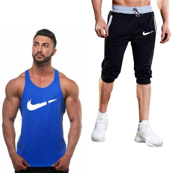2019 Fashion Classic brand LOGO Men's Sport Suits Running sleeveless Tank Top + Sports Shorts Joggers Training Fitness Clothing