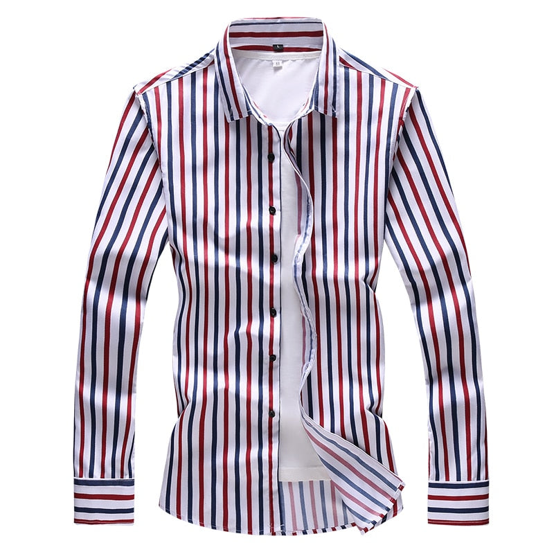 2018 New Arrival Striped Red Men's Long Sleeve Shirt High Quality Casual Fashion Blue Shirts Cotton Clothing 5XL 6XL 7XL 8210