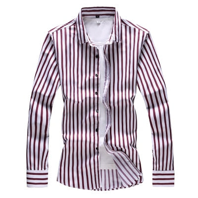 2018 New Arrival Striped Red Men's Long Sleeve Shirt High Quality Casual Fashion Blue Shirts Cotton Clothing 5XL 6XL 7XL 8210