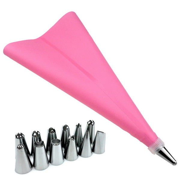 8 PCS/Set Silicone Kitchen Accessories Icing Piping Cream Pastry Bag 6 Stainless Steel Nozzle Set DIY Cake Decorating Tips Set