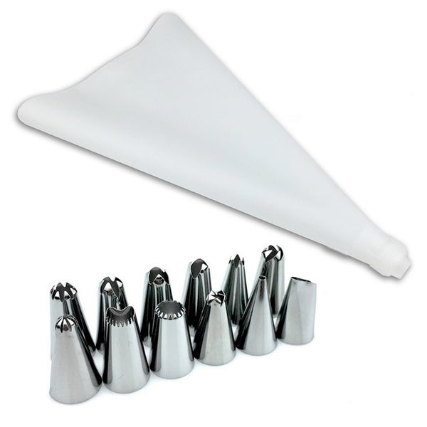 8 PCS/Set Silicone Kitchen Accessories Icing Piping Cream Pastry Bag 6 Stainless Steel Nozzle Set DIY Cake Decorating Tips Set