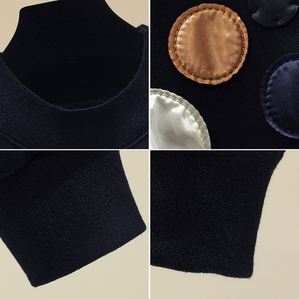 The spring and autumn period and the new sets loose fleece female black color matching dot coat students embroidery cloth coat