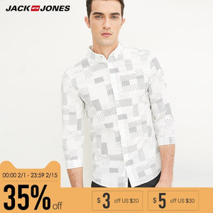 Jack & Jones Brand 2018 NEW COTTON punk style plaid male slim sailor collar three quarter sleeves casual shirts