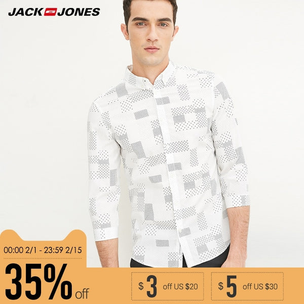 Jack & Jones Brand 2018 NEW COTTON punk style plaid male slim sailor collar three quarter sleeves casual shirts