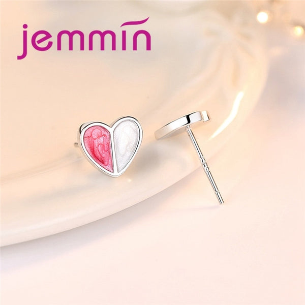JEMMIN Double Color Heart Attractive Elegant Best Selling Women Fashion Simple 925 Sterling Silver Girl Stud Earrings Piercing