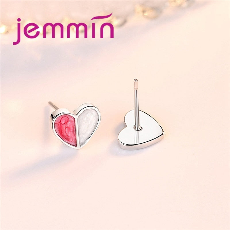 JEMMIN Double Color Heart Attractive Elegant Best Selling Women Fashion Simple 925 Sterling Silver Girl Stud Earrings Piercing