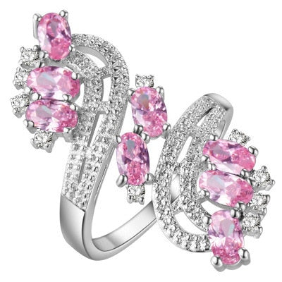 3Colors Silver 925 Long Rings for Women Fashion Luxury Jewelry Plum blossom Flower Crystal Wedding Ring Femme Bague Party Dinner