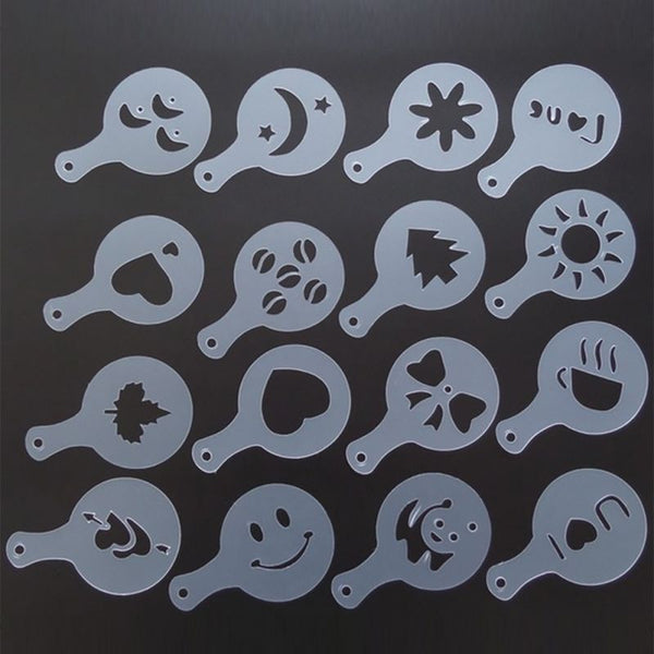 16/Pcs Creative Funny Coffee Decoration Tools Thick Fancy Coffee Milk Foam Plastic Pull Flower Printing Mold