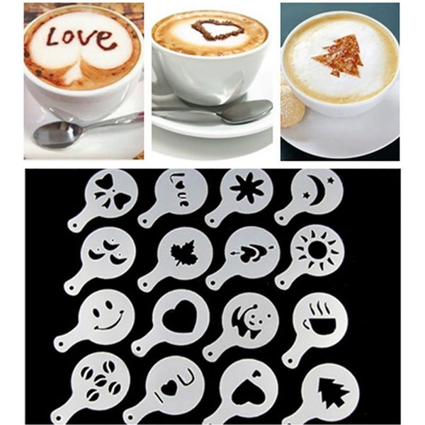 16/Pcs Creative Funny Coffee Decoration Tools Thick Fancy Coffee Milk Foam Plastic Pull Flower Printing Mold