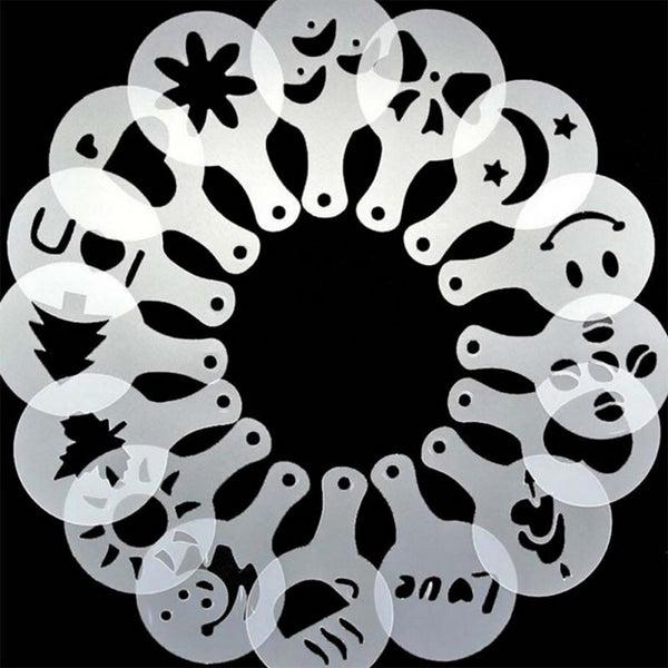 16/Pcs Creative Funny Coffee Decoration Tools Thick Fancy Coffee Milk Foam Plastic Pull Flower Printing Mold