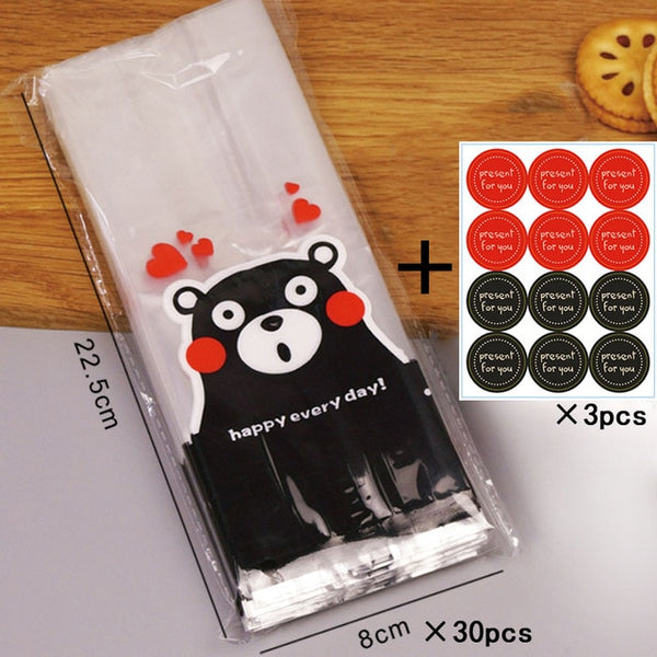 Marebell 30pcs Christmas Packing Bags For Cookies Sticky Paper Cartoon Santa Claus Party Children's Day Biscuit Baking Packaging