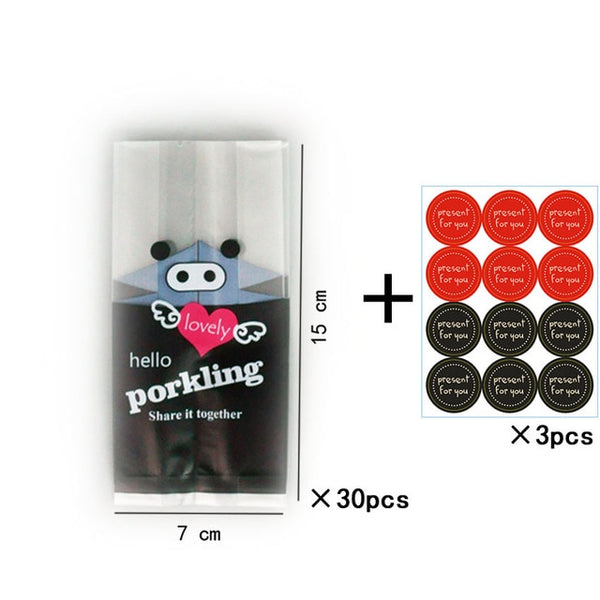 Marebell 30pcs Christmas Packing Bags For Cookies Sticky Paper Cartoon Santa Claus Party Children's Day Biscuit Baking Packaging