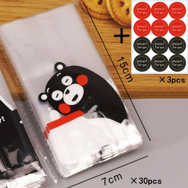 Marebell 30pcs Christmas Packing Bags For Cookies Sticky Paper Cartoon Santa Claus Party Children's Day Biscuit Baking Packaging