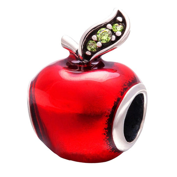 Free Shipping 1PC Silver Plated Red Enamel Snow White Apple Large Hole Beads Fit European Pandora Charm Bracelets & Necklaces