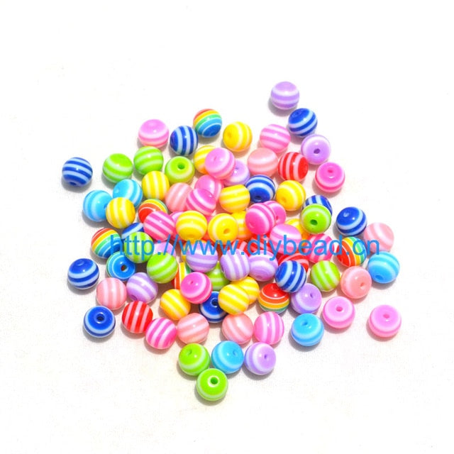 100 pcs DIY Bracelet Accessories Children Handcraft Department 18 Color 6MM Round Shape Resin Stripe Beads jewelry Findings