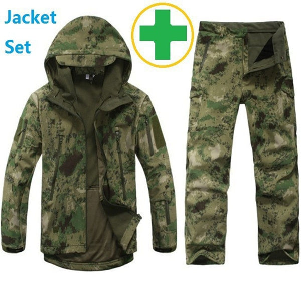 New Shark skin  Outdoor Hunting Camping Waterproof Windproof Polyester Coats Jacket Hoody TAD softshell Jacket+pants